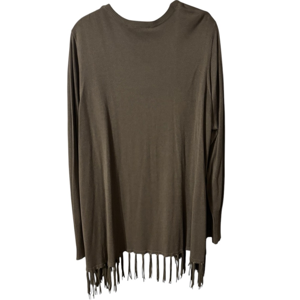 Lane Bryant 22/24 Lightweight Cardigan Olive Green Open Front Fringe Hem - Picture 4 of 4